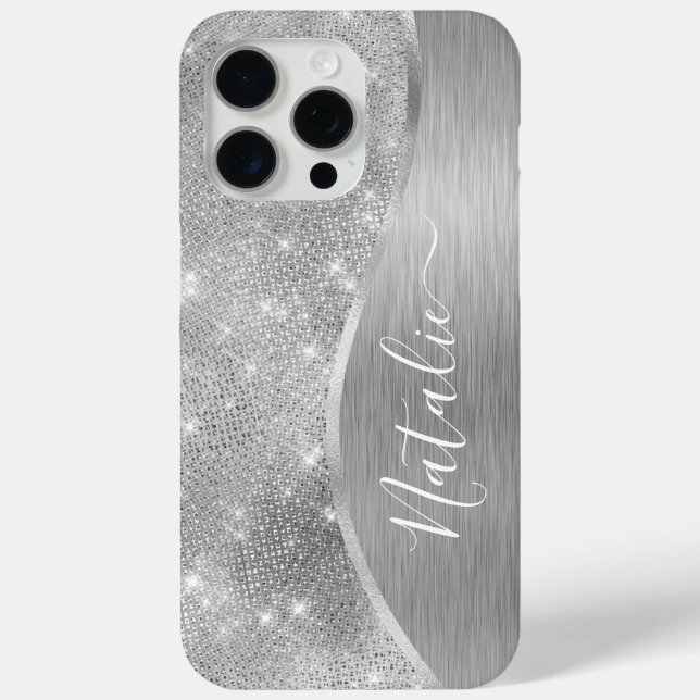 Silver Glitter Glam Bling Personalised Metallic Case-Mate iPhone Case (Back)