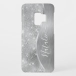 Silver Glitter Glam Bling Personalised Metallic Case-Mate Samsung Galaxy S9 Case<br><div class="desc">Easily personalise this silver brushed metal and glamourous faux glitter patterned phone case with your own custom name.</div>