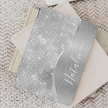 Silver Glitter Glam Bling Personalised Metallic iPad Pro Cover<br><div class="desc">Easily personalise this silver brushed metal and glamourous faux glitter patterned iPad cover with your own custom name.</div>