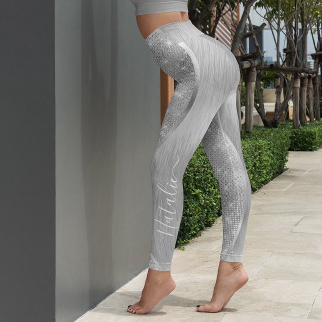Silver Glitter Glam Bling Personalised Metallic Leggings (Creator Uploaded)