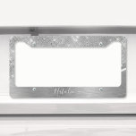 Silver Glitter Glam Bling Personalised Metallic Licence Plate Frame<br><div class="desc">Easily personalise this silver brushed metal and glamourous faux glitter patterned license plate frame with your own custom name.</div>