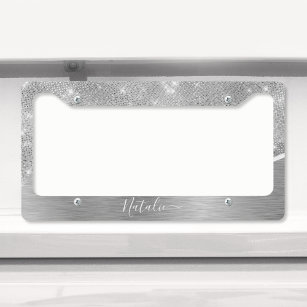Silver Glitter Glam Bling Personalised Metallic Licence Plate Frame