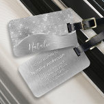 Silver Glitter Glam Bling Personalised Metallic Luggage Tag<br><div class="desc">Easily personalise this silver brushed metal and glamourous faux glitter patterned luggage tag with your own custom name.</div>