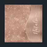 Silver Glitter Glam Bling Personalised Metallic Ma Magnet<br><div class="desc">Easily personalise this rose gold brushed metal and glamourous faux glitter patterned magnet with your own custom name.</div>