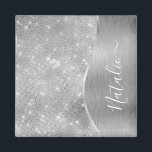 Silver Glitter Glam Bling Personalised Metallic Magnet<br><div class="desc">Easily personalise this silver brushed metal and glamourous faux glitter patterned magnet with your own custom name.</div>