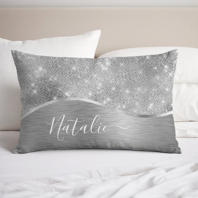 Silver Glitter Glam Bling Personalised Metallic Pillowcase (Creator Uploaded)
