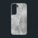 Silver Glitter Glam Bling Personalised Metallic Samsung Galaxy Case<br><div class="desc">Easily personalise this silver brushed metal and glamourous faux glitter patterned phone case with your own custom name.</div>