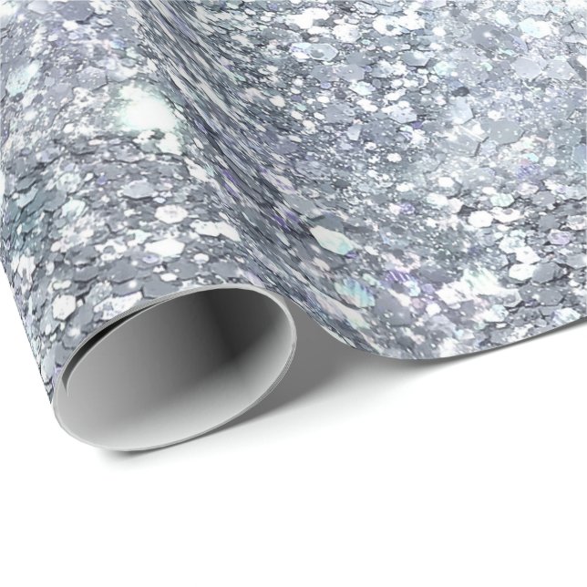 Silver Glitter Glam Bling Trend Stylish Gift Her  Wrapping Paper (Roll Corner)
