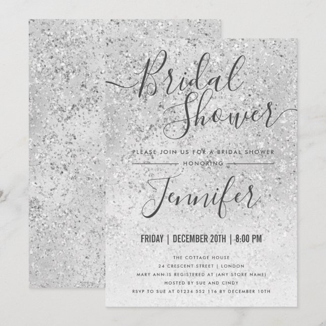 Silver Glitter Glam Bridal Shower Invitation (Front/Back)