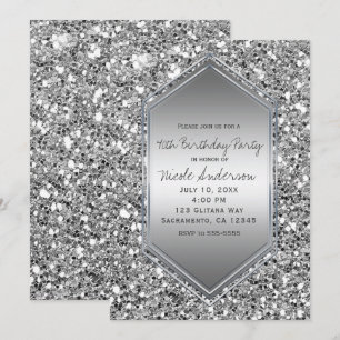 Silver Glitter Glam Chic Birthday Party Any Event Invitation