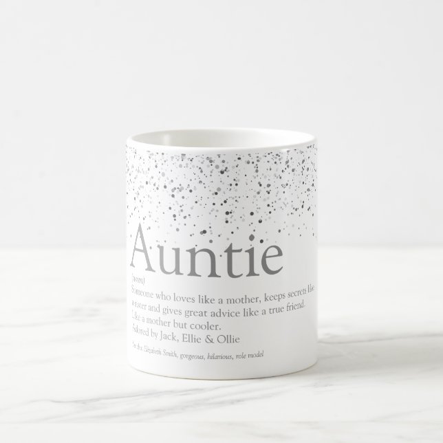 Silver Glitter Glam Cool Auntie Aunt Definition  Coffee Mug (Center)