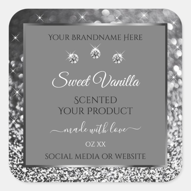 Silver Glitter Glam Grey Product Packaging Labels (Front)