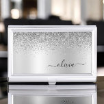 Silver Glitter Glam Metal Monogram Name Business Card Holder<br><div class="desc">Silver Faux Foil Metallic Sparkle Glitter Brushed Metal Monogram Name Business Card Holder. This makes the perfect sweet 16 birthday,  wedding,  bridal shower,  anniversary,  baby shower or bachelorette party gift for someone that loves glam luxury and chic styles.</div>