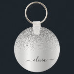 Silver Glitter Glam Metal Monogram Name Key Ring<br><div class="desc">Silver Faux Foil Metallic Sparkle Glitter Brushed Metal Monogram Name Keychains (Key Chain). This makes the perfect sweet 16 birthday,  wedding,  bridal shower,  anniversary,  baby shower or bachelorette party gift for someone that loves glam luxury and chic styles.</div>