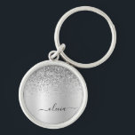 Silver Glitter Glam Metal Monogram Name Key Ring<br><div class="desc">Silver Faux Foil Metallic Sparkle Glitter Brushed Metal Monogram Name Keychains (Key Chain). This makes the perfect sweet 16 birthday,  wedding,  bridal shower,  anniversary,  baby shower or bachelorette party gift for someone that loves glam luxury and chic styles.</div>
