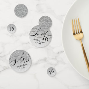 Silver Glitter Glam Personalised Sweet 16 Confetti