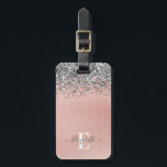 Silver Glitter Glam Pink Brushed Metal Monogram Luggage Tag<br><div class="desc">Personlaize this luggage tag with your monogram name. Background is a rose gold brushed metal with silver glitter. Monogram name on the front in script font and address and phone number on the back. Designed for you by Blackberry Boulevard.</div>
