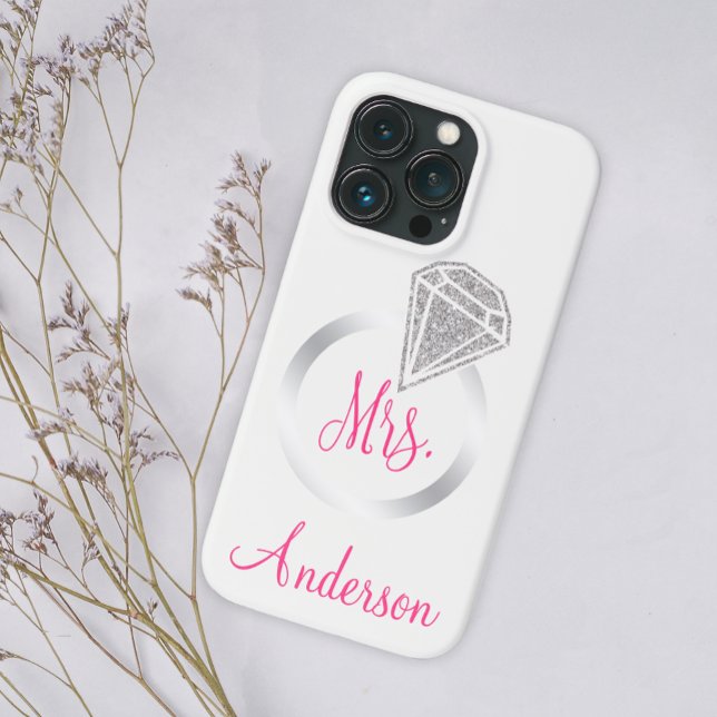 Silver Glitter Glam Ring Mrs Bride Initial Name Case-Mate iPhone Case (Creator Uploaded)
