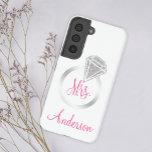 Silver Glitter Glam Ring Mrs Bride Initial Name Samsung Galaxy Case<br><div class="desc">Elegant and practical Samsung case printed with a silver and glitter diamond ring with the word "Mrs" in pink script lettering.  Add your message or name.</div>