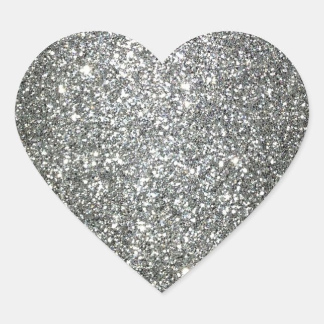 Silver Glitter Glamour Heart Sticker (Front)