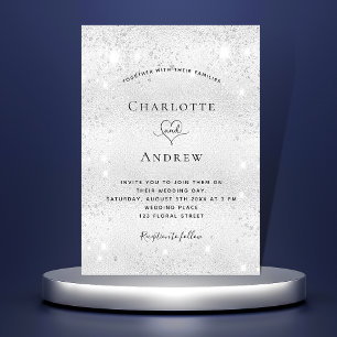 Silver glitter glamourous luxury wedding invitation