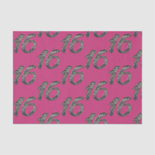 Silver Glitter Glittery 16 Sixteen 16th Birthday Tissue Paper