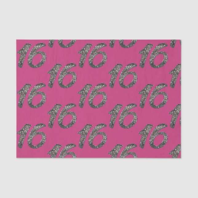 Silver Glitter Glittery 16 Sixteen 16th Birthday Tissue Paper (Front)