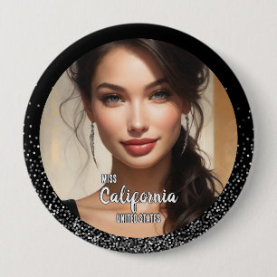 Silver Glitter Glitz Pageant Photo Button Pin