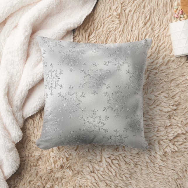 Silver Glitter Glitzy Snowflakes Cushion (Blanket)