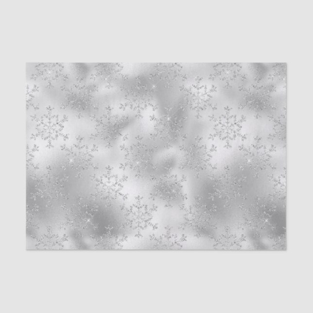 Silver Glitter Glitzy Snowflakes Tissue Paper (Front)