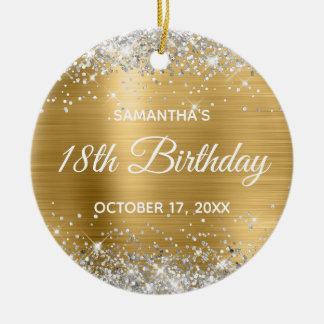 Silver Glitter Gold Foil 18th Birthday Ceramic Tree Decoration