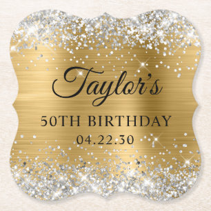 Silver Glitter Gold Foil 50th Birthday Paper Coaster