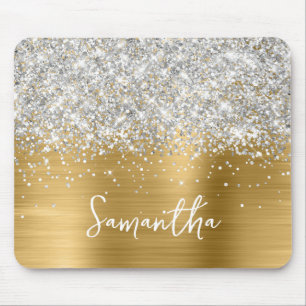 Silver Glitter Gold Glam Name Mouse Mat