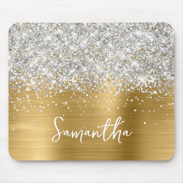 Silver Glitter Gold Glam Name Mouse Mat (Front)