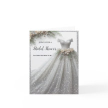 Silver Glitter Gown Dress Bridal Shower Invitation