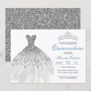 Silver Glitter Gown Elegant Quinceañera Invitation