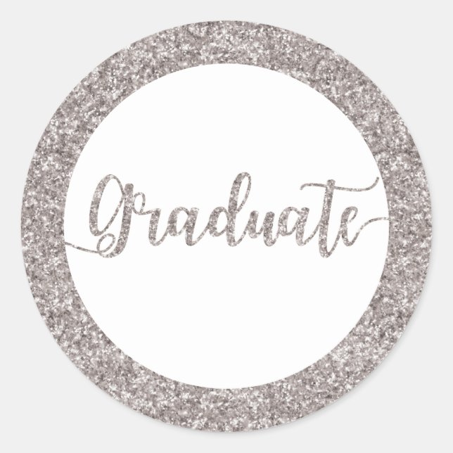 Silver Glitter Graduate Graduation Announcement Classic Round Sticker (Front)