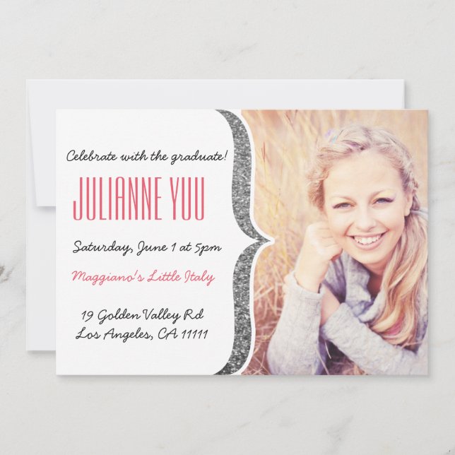 Silver Glitter Graduation 2015 Personalised Invite (Front)