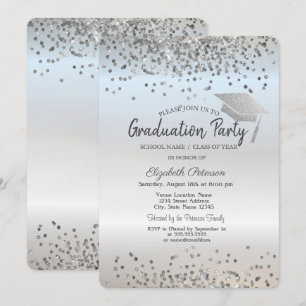 Silver Glitter Graduation Cap Confetti Graduation Invitation