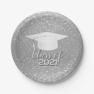 Silver Glitter Graduation Paper Plate