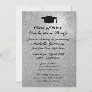 Silver glitter graduation party invitations