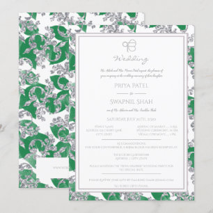 Silver Glitter Green Floral Punjabi Sikh Ek Onkar Invitation