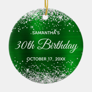 Silver Glitter Green Foil 30th Birthday Ceramic Tree Decoration