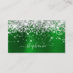 Silver Glitter Green Foil Girly Signature Business Card