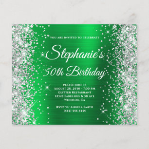 Silver Glitter Green Foil Monogram 50th Birthday Flyer