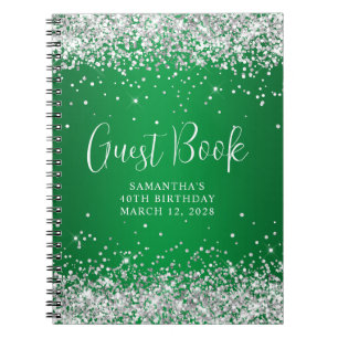 Silver Glitter Green Ombre 40th Birthday Guest Notebook