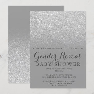 Silver glitter grey chic gender reveal baby shower invitation