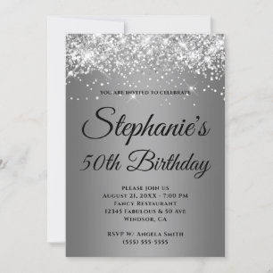 Silver Glitter Grey Edge Gradient Invitation