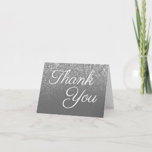 Silver Glitter Grey Ombre Thank You Card