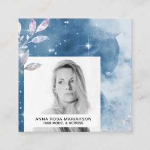 *~* Silver Glitter Hair Model Actress Stars PHOTO Square Business Card